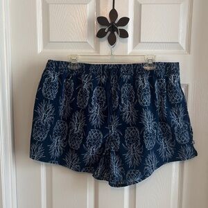 Lauren James Blue Pineapple Pattern Swim Shorts Pockets Draw string Size 2X